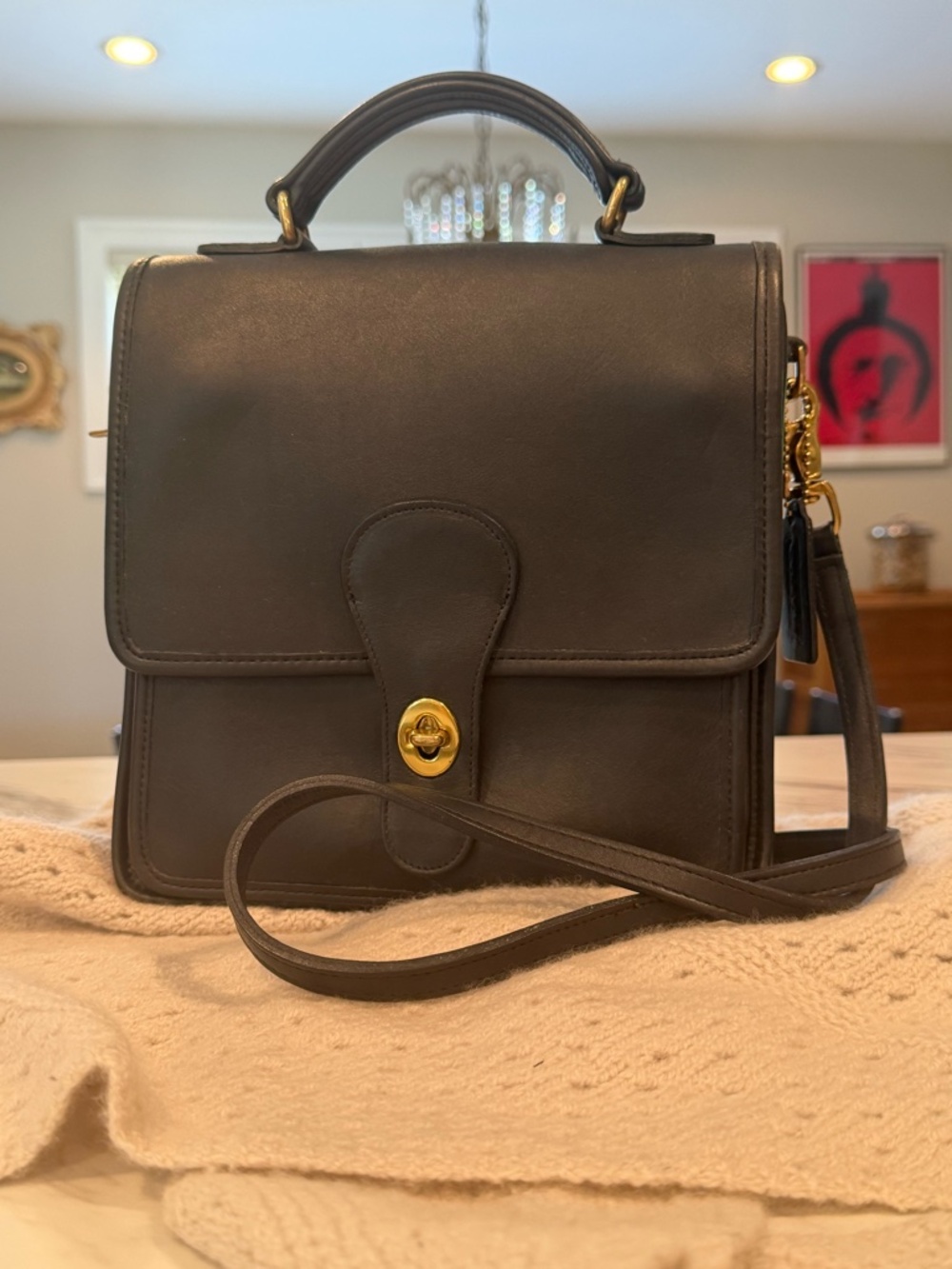 Vintage Coach Station Bag | Style 5130 | Navy Blue Leather with Brass Hardware